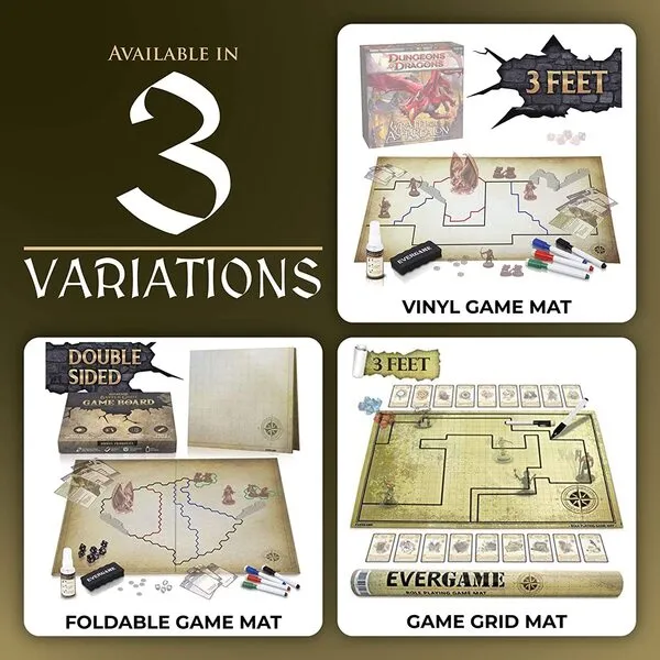 EverGame - Dungeons & Dragons Game Mat - 23x27 - Ultimate DND Board Game Map w/Dice Set - Double-Sided w/Hex & Square Grid - Epic Role Playing Gaming Experience