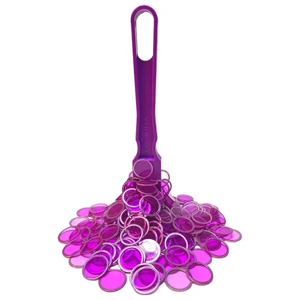 MR CHIPS Made in USA Bingo Magnetic Wand & ¾ Inch Purple Plastic Chips with Metal Rings - 200 Upgraded Pieces Bingo Chips Magnetic, Support American Jobs