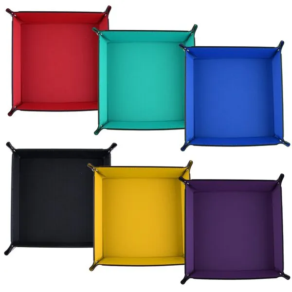SIQUK 6 Pieces Dice Tray PU Leather Dice Rolling Tray Folding Square Holder for Dice Games, 6 Colors