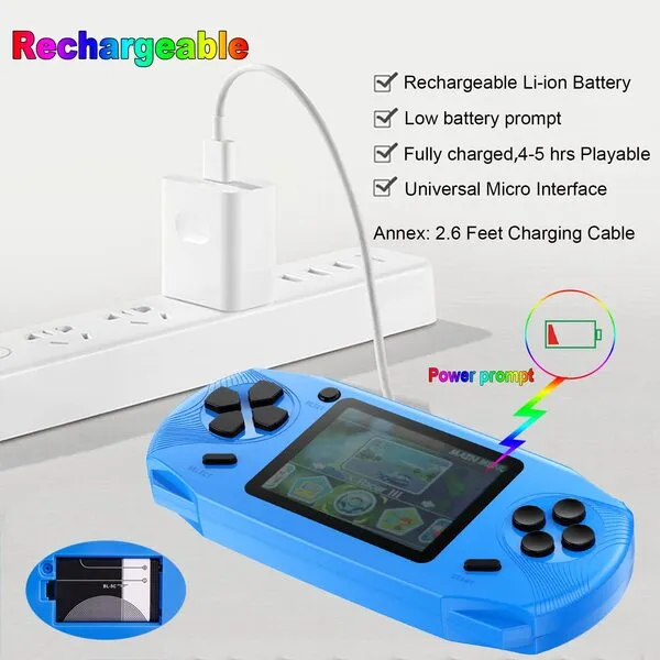 Beijue 16 Bit Handheld Games for Kids Adults 3.0\'\' Large Screen Preloaded 100 HD Classic Retro Video Games USB Rechargeable Seniors Electronic Game Player Birthday Xmas Present (Blue)