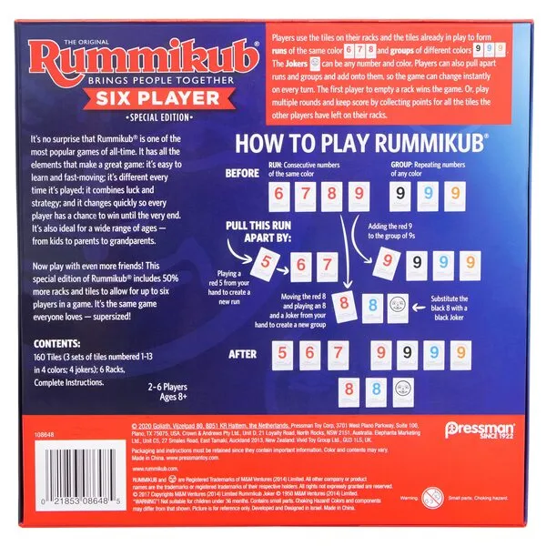 Rummikub Six Player Edition - The Classic Rummy Tile Game - More Tiles and More Players for More Fun! by Pressman , Blue