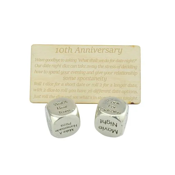 TIN Date Night Dice 10th Anniversary 100% Pure Tin - Create a Unique 10th Anniversary Date Night