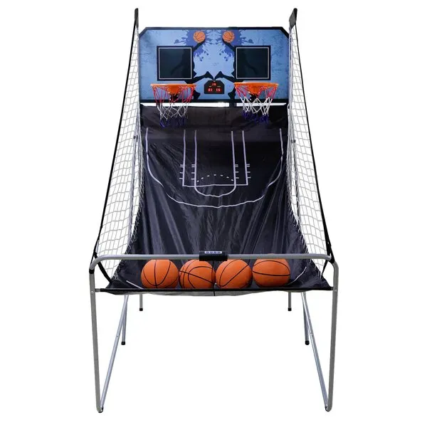 JungleA Electronic Basketball Arcade Game Home Dual Shot Foldable Indoor Basketball Hoop Double Shot LED Scoreboard 2 Players, 4 Basketballs for Kids and Adults
