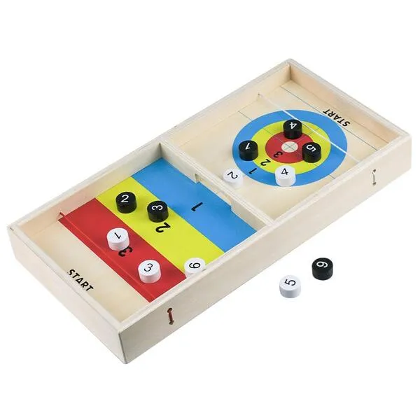 HSOMiD Wooden Ice Curling Game Home/Office Tabletop Board Game Family Fun Kids Intellectual Toy Table Top Curling Game