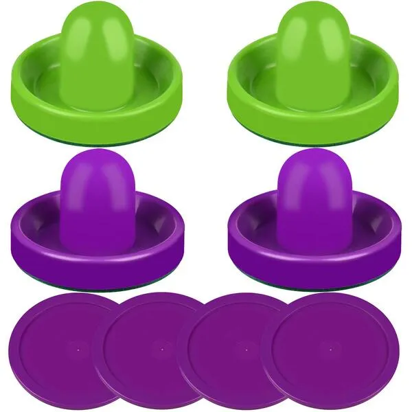 Air Hockey Pushers and Red Air Hockey Pucks, Goal Handles Paddles Replacement Accessories for Game Tables (4 Striker, 4 Puck Pack)