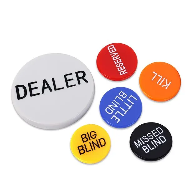 GSE Games & Sports Expert Little Blind, Big Blind, Missed Blind, Kill, Reserved, Dealer Button - Set of 6 Professional Casino Texas Hold‘em Poker Button for Gambling Card Games