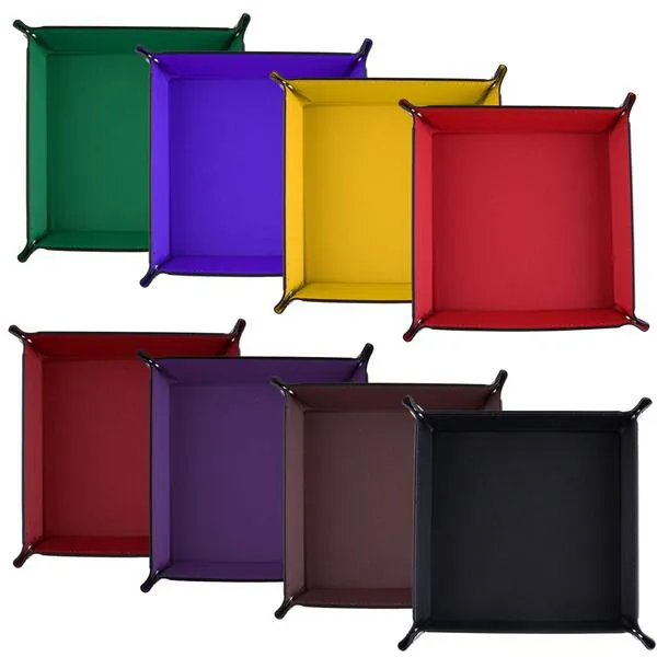 SIQUK 8 Pieces Dice Tray PU Leather Folding Square Dice Trays Holder for Dice Games, Like RPG, DND and Other Table Games, 8 Colors