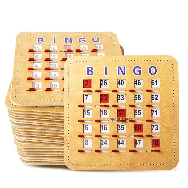 GSE Games & Sports Expert 5Ply Stitched Shutter Bingo Cards, Finger-Tip Shutter Slide Bingo Cards, Easy-Read Large Print Bingo Cardboard with Sliding Windows (50-Pack)