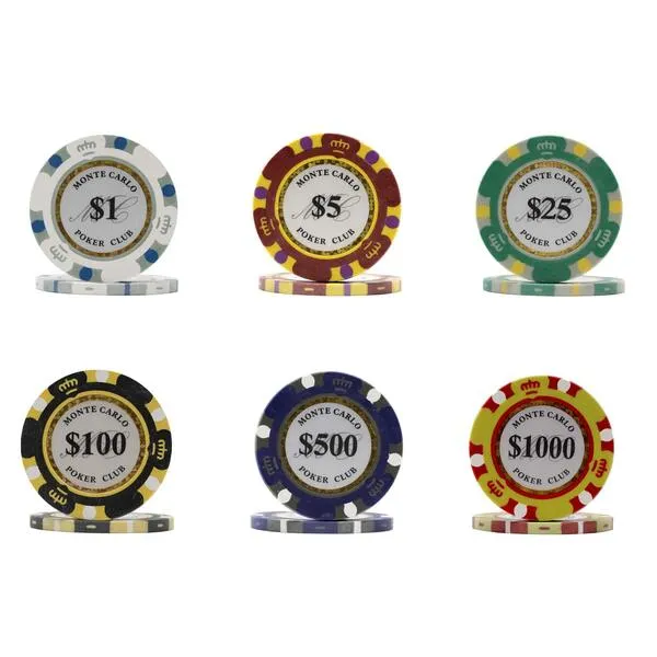 DA VINCI Monte Carlo Poker Club Set of 500 14 Gram 3 Tone Chips with Upgrade Ding Proof Black ABS Case, 2 Decks Plastic Playing Cards, 2 Cut Cards, Dealer and Blind Buttons