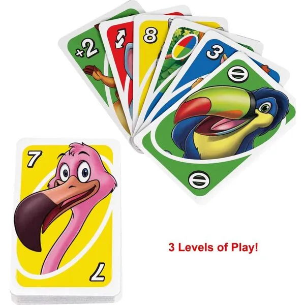 Mattel Games ​UNO Junior Card Game for Kids with Simple Rules, Levels of Play and Animal Matching for 2-4 Players
