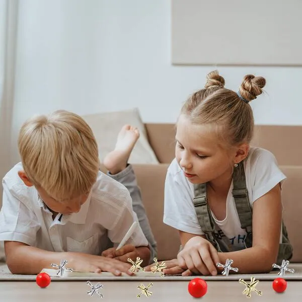 Legigo 3 Sets Retro Metal Jacks and Ball Game Toys Kit,Include 3 Pieces Red Rubber Balls and 30 Pieces Gold and Silver Metal Jacks for Kids and Adults,Classic Game of Jacks for Party Favor