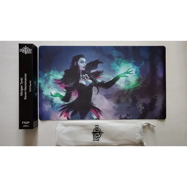 Fantasy North - Morgan, Raven Necromancer - TCG Playmat and Mouse Pad - 24 x 14 inches