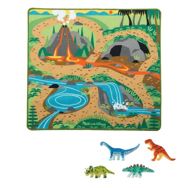 Melissa & Doug Prehistoric Playground Dinosaur Activity Rug (39 x 36 inches) - 4 Toy Animals