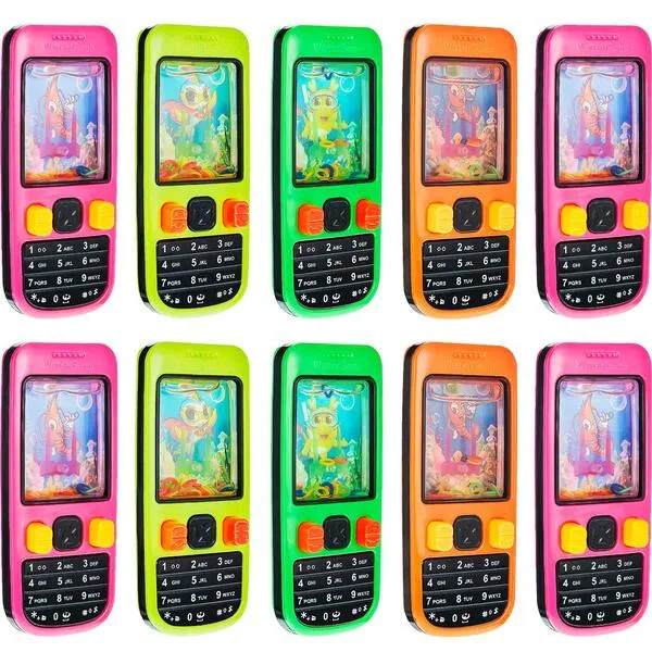 10 Pieces Cellphone Water Ring Game Colorful Handheld Phone Game Water Ring Toss Handheld Game Fun Birthday Party Favors for Brithday Gifts Contest Prize, 4 Inches