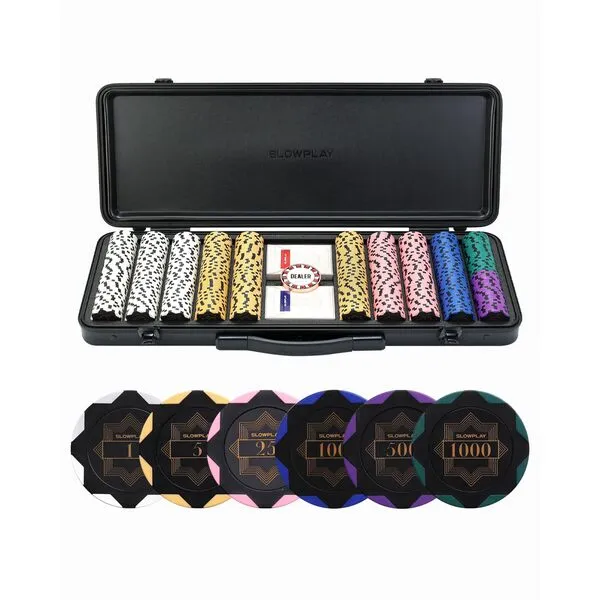 SLOWPLAY Nash 14 Gram Clay Poker Chips Set for Texas Hold’em, 300 PCS/500PCS, Blank Chips/Numbered Chips.Features a high-end Carrying case with Leather Interior Design and German Polycarbonate Shell