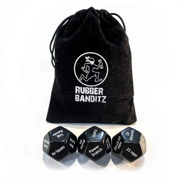 Rubberbanditz - Fitness Dice for Exercise & Workouts | Three Engaging 12-Sided Full Body Workout Dice | Ideal for Crossfit, Home Workouts, and Gyms | Fun Workout Game for Adults and Kids
