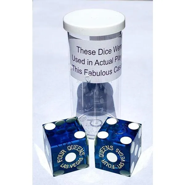Wide Selection of 19mm Craps Dice - Authentic Las Vegas Casino Table-Played (Four Queens (Blue Polished))