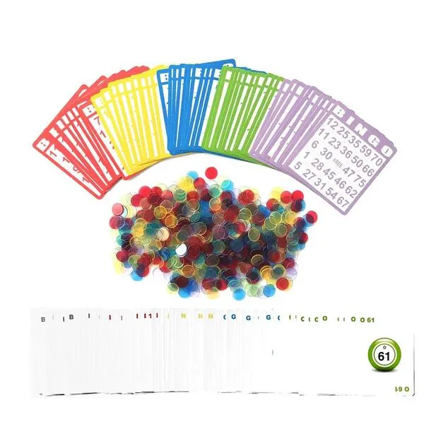 Yuanhe Bingo Cards Game Set - Includes 50 Bingo Cards,500 Colorful Transparent Bingo Chips and Deck of Calling Cards, Great for Adults Kids Family Game Nights, School Classroom Activity, Bingo Parites