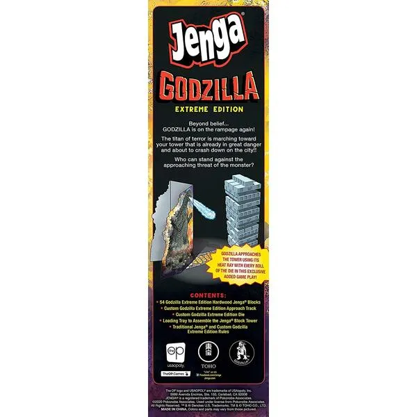 Jenga: Godzilla Extreme Edition | Based on Classic Monster Movie Franchise Godzilla | Collectible Jenga Game | Unique Gameplay Featuring Movable Godzilla Piece