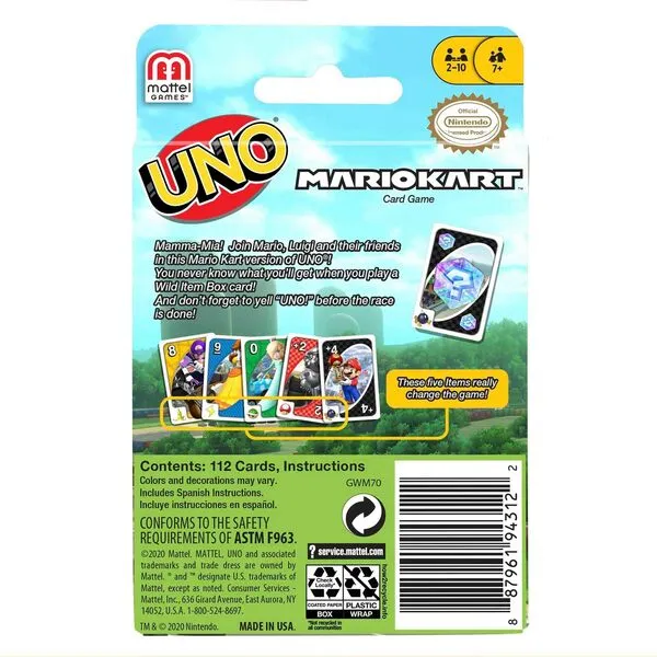 Mattel Games ​UNO Mario Kart Card Game for Kids, Adults, Family and Game Night with Special Rule for 2-10 Players
