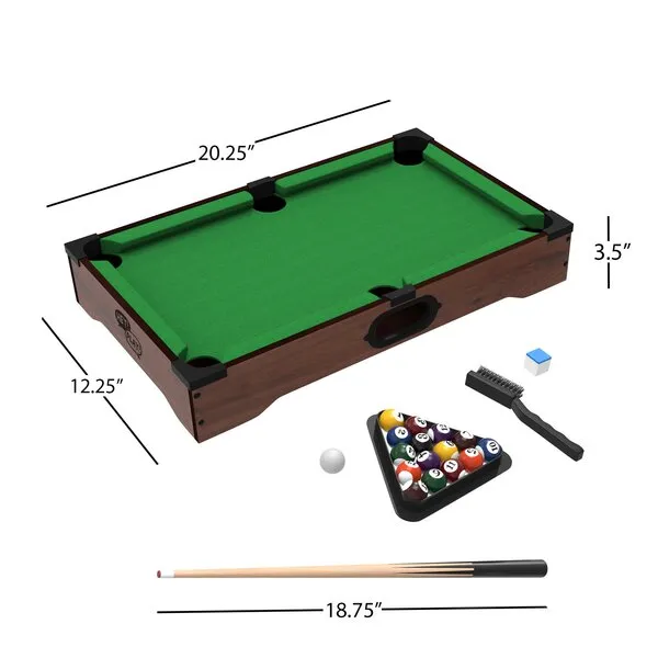 Hey! Play! Mini Tabletop Pool Set- Billiards Game Includes Game Balls, Sticks, Chalk, Brush and Triangle-Portable and Fun for The Whole Family