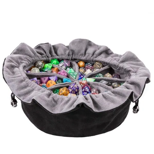 Large DND Dice Drawstring Bags with Pockets Black Storage Bag for RPG MTG Game Dices Capacity Over 300 Dice