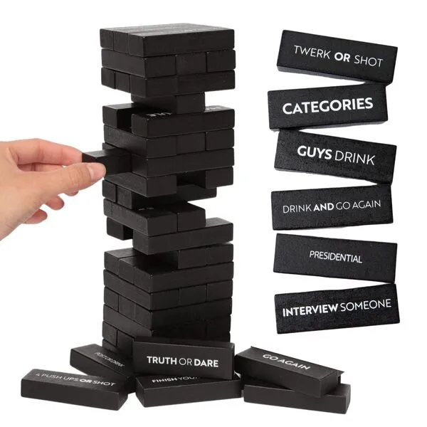 Buzzed Blocks Adult Drinking Game - 54 Blocks with Hilarious Commands and Games on 40 of Them | Perfect Pregame Entertaining Party Starter Game | Novelty Funny Gift (Black)