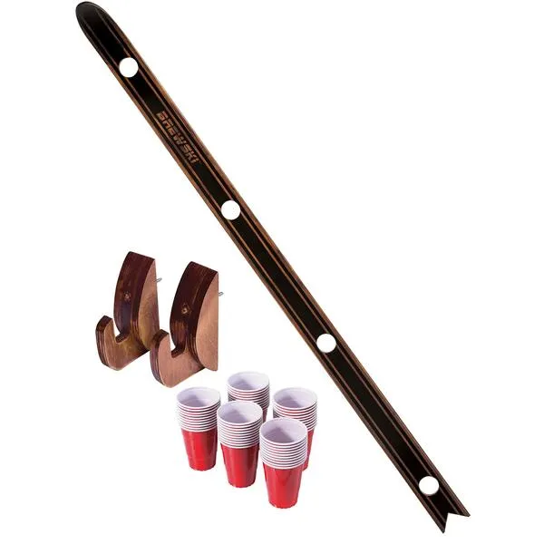 GoPong Slamski - Retro and Vintage Wood Design 4 Person Drinking Ski with 50 Plastic Shot Glasses