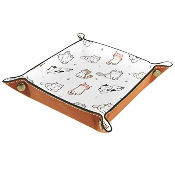 White Cute Cat Dice Tray Dice Rolling Tray Holder Storage Box Dice Tray for RPG DND Table Games Dice Tray