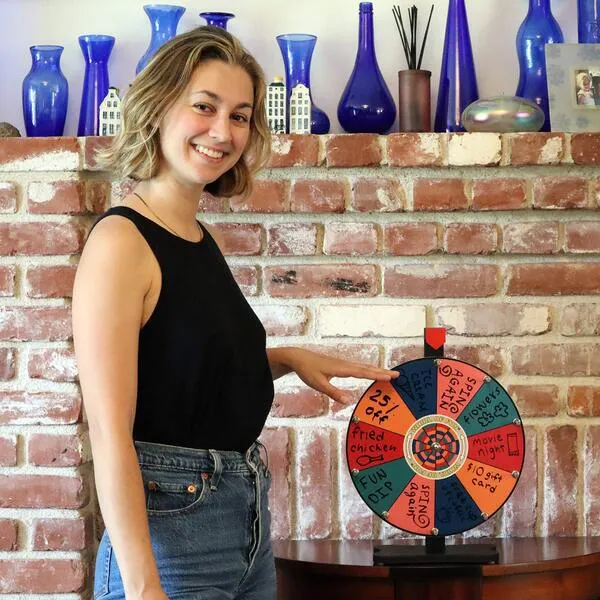 Whirl of Fun 12 Inch Prize Wheel - Spinning Wheel for Prizes with Stand, 10 Color Slots, Customize Erasable Whiteboard Surface, Tropical Colors, Portable, Tools Included, Made in USA
