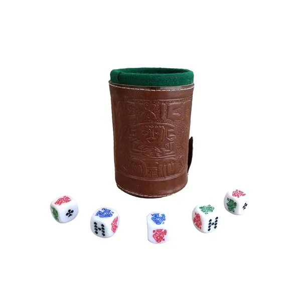 Cup Poker dice Game Set with Cup Leather Lined (cubilete)…Brown