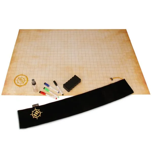 ENHANCE RPG Grid Mat - Tabletop DND Map (24x36 inch) Role Playing Dry Erase DND Mat Complete Gaming Set for Masters and Starters, Erasable Parchment Battle Grid Game Mat with Travel Pouch, Marker Kit