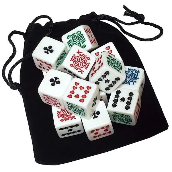 Cyber-Deals White Poker Dice (New 2020 Design) with Black Velvet Storage Pouch (Set of 15)