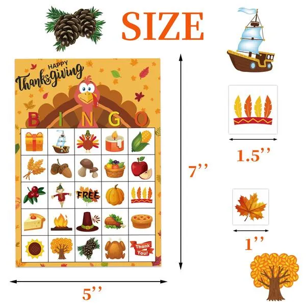 Happy Storm Thanksgiving Bingo Games for Kids Adults, Fall Bingo Cards 24 Players for Classroom Family Friends Giving Games Thanksgiving Crafts Party Activities for Children