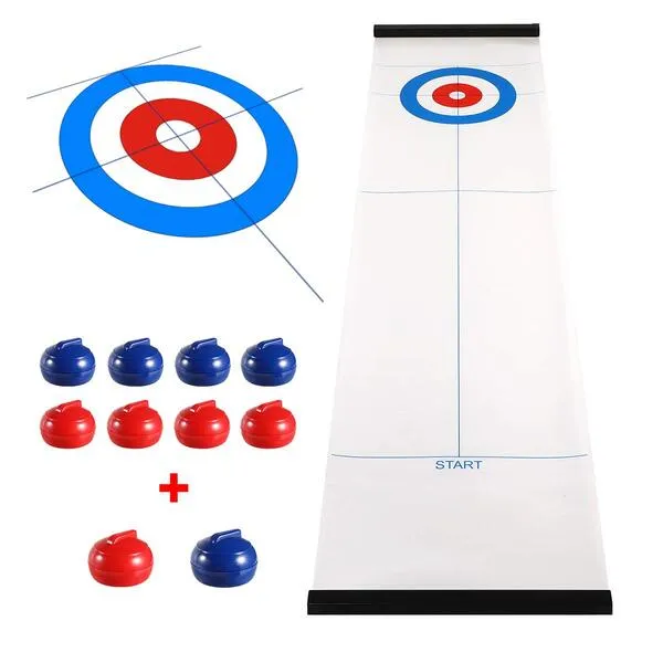 Yobbi Tabletop Curling Game for Kids, Adults & Family. Fun Indoor Sports Game for Everyone. Come with 8+2 Tabletop Curling Stones. Easy to Set Up, Play & Portable.