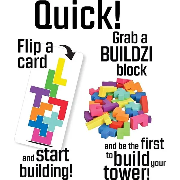 TENZI BUILDZI The Fast Stacking Building Block Game for The Whole Family - 2 to 4 Players Ages 6 to 96 - Plus Fun Party Games for up to 8 Players