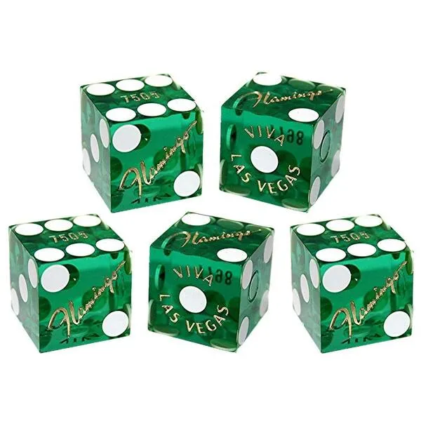 Set of 5 Authentic Las Vegas Casino Table-Played 19mm Craps Dice with Matching Serial Numbers