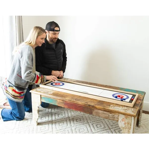 Yard Games Curling and Shuffleboard 2 in 1 Table Top Game with 8 Rolling Discs