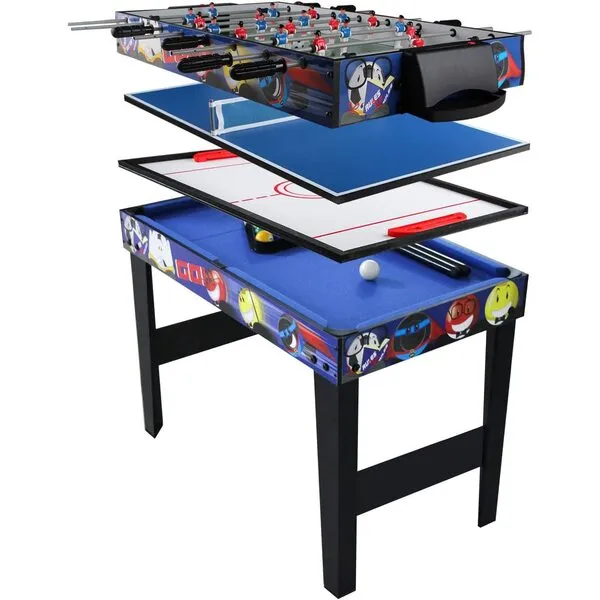 KAKIBLIN 4 in 1 Multi Combo Game Table Set for Kids, Billiard Pool Table, Tabletop Foosball Table, Kids Hockey Table, Ping Pong Table Tennis with All Accessory, 31.5in, Blue