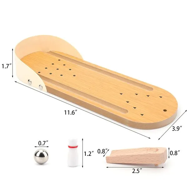 Suwimut 2 Pack Mini Bowling Game Set, Wooden Tabletop Bowling Game Desktop Bowling Toys Home Bowling Alleys Gifts for Men Adults Kids Teens Boys