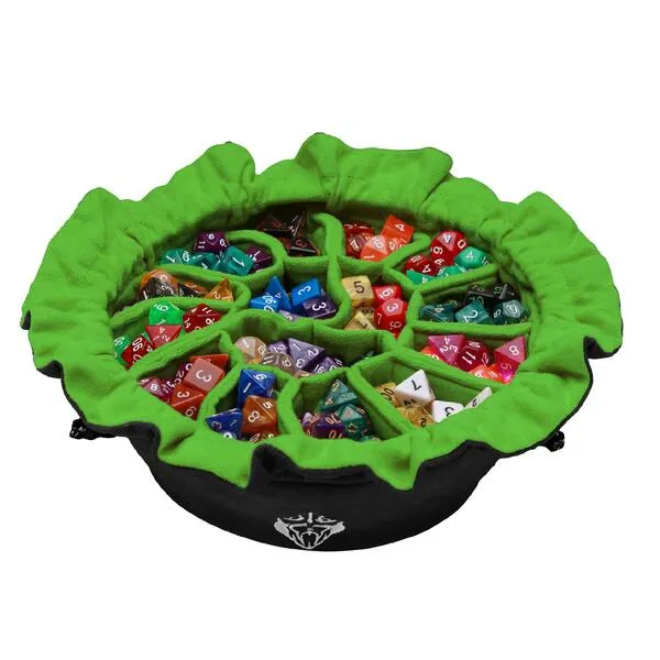 CardKingPro Immense - OCD Edition - Dice Bags with 15 Pockets - Black & Green - Capacity 200+ Dice - Great for Dice Hoarders [Patented Design]