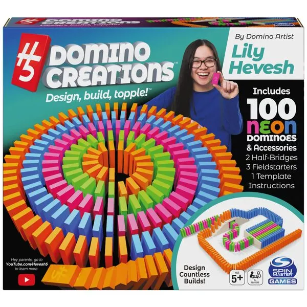 Spin Master Games, Lily Hevesh H5 Domino Creations 100-Piece Neon Dominoes Set, Kids Games, Building Toys, Classic Game, Dominoes for Adults, Ages 5+
