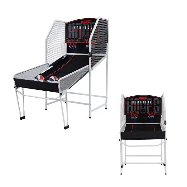 ESPN 2-Player Indoor Basketball Arcade Game Premium (Steel Cage and Frame) with LED Scoring, 8 Game Options, Arcade Sound Effects