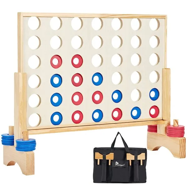 Pointyard 26X22In Giant Wooden 4 in a Row Toy, Outdoor Game for Family Fun, Yard Game for Adults and Kids, Toys with 42 Pcs Chips & Durable Carrying Bag, Halloween Party Game Gifts for Kids and Adults