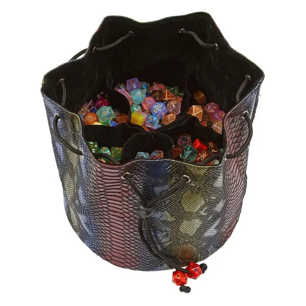 Forged Dice Co. Pouch of The Endless Hoard Dice Bag - Holds Over 1,000 Polyhedral Dice - Dice Storage Bag with 6 Pockets - Perfect for Bulk Dice - Rainbow Dragon Skin