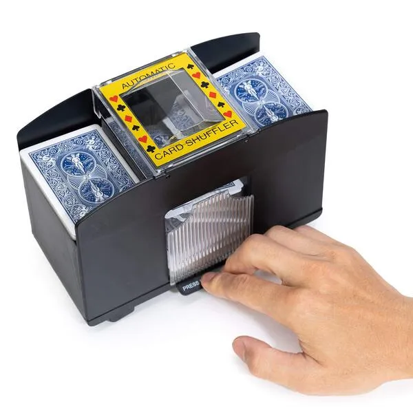 WYZworks – 4 Deck Casino Automatic Card Shuffler - Shuffler for Cards Shuffling (1-4 Deck) - Battery Operated – Electric Card Mixer for Family, Party Poker/Blackjack/Home Card Games – Black