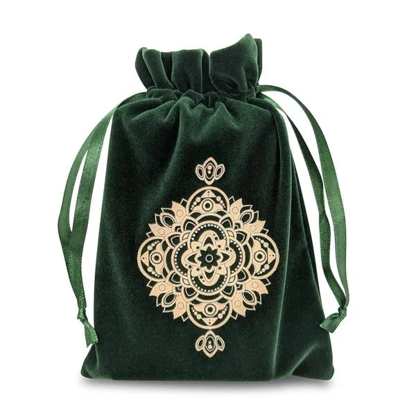 Miriyan Spiritual Mandala Tarot & Dice Bag I Velvet & Satin Drawstring Pouch Ideal Size for Tarot & Oracle Cards, DND, D&D, Dungeons and Dragons Accessories, Runes & Jewelry I Travel Gift Bag (Green)