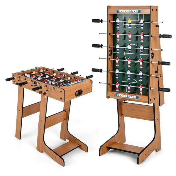 GYMAX Folding Foosball Table, 27” Freestanding Foosball Table with Balls for Family Gaming Room, Soccer Game Table for Adult Kids ASTM Certificated