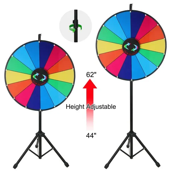 Hooomyai 24 Inch Prize Wheel with Folding Tripod Floor Stand Height Adjustable 14 Slots Color Dry Erase Spin Wheel Spinner Game with Dry Erase & Marker Pen for Trade Show Fortune Spinning Game