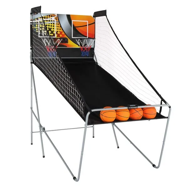 PEXMOR Foldable Basketball Arcade Game Set Dual Shot, 2 Player Indoor Electronic Basketball Hoop Game Arcade for Adults w/4 Balls, 8 Game Options, Electronic Scoreboard, Air Pump